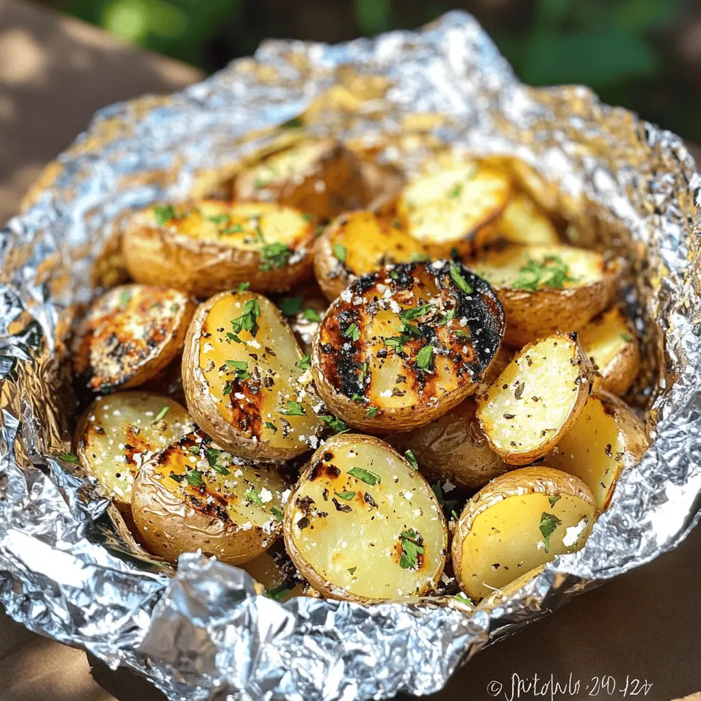 Get ready for a tasty side dish that’s easy to make! These Garlic Herb Grilled Potatoes in Foil are packed with flavor, featuring fresh herbs and garlic that enhance the natural taste of potatoes. Perfect for summer BBQs or family dinners. Save this recipe for your next cookout and impress your guests with these deliciously tender and aromatic potatoes!